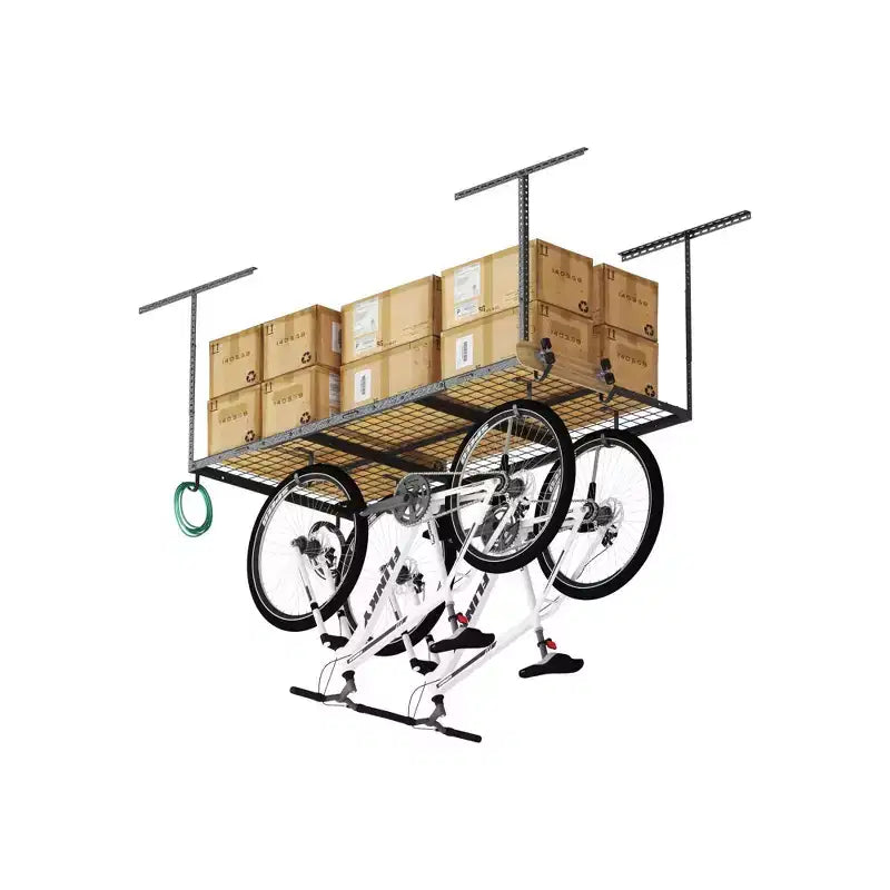 FLEXIMOUNTS OHK36B-E Scaffale da Soffitto 91x183cm per Garage con 8 Ganci Accessori Nero