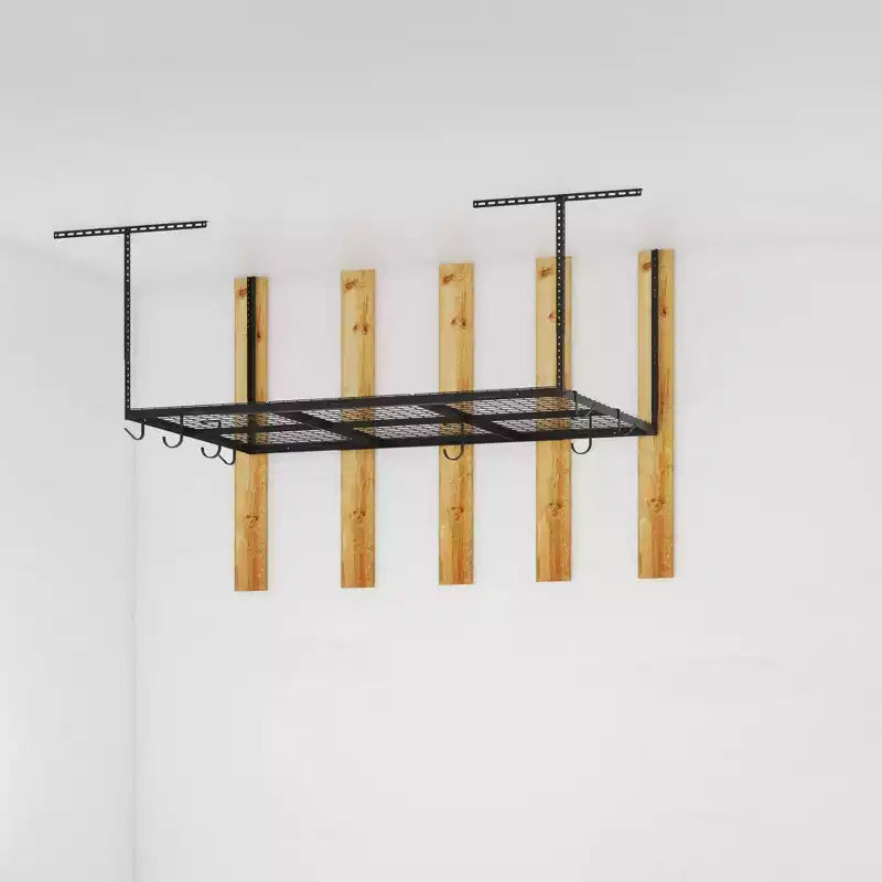 FLEXIMOUNTS OHK36B-E Scaffale da Soffitto 91x183cm per Garage con 8 Ganci Accessori Nero