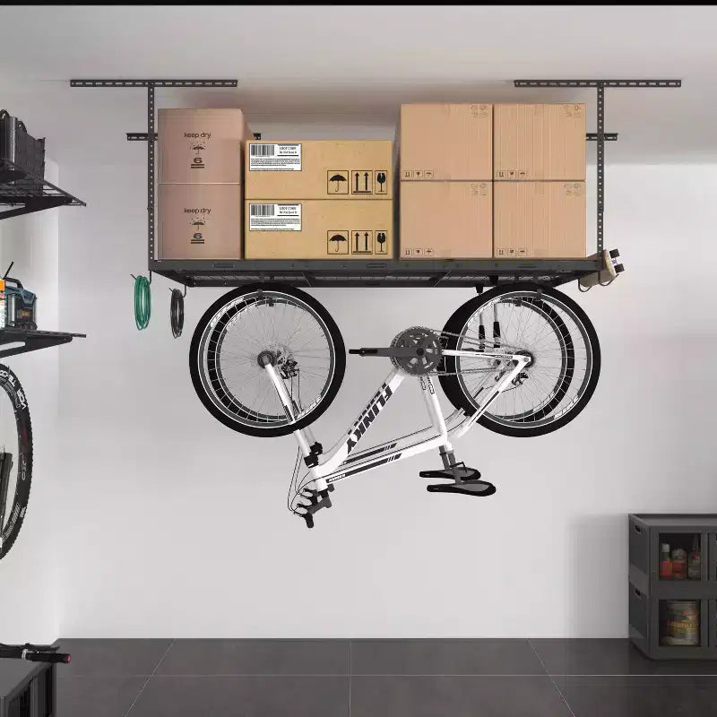 FLEXIMOUNTS OHK36B-E Scaffale da Soffitto 91x183cm per Garage con 8 Ganci Accessori Nero