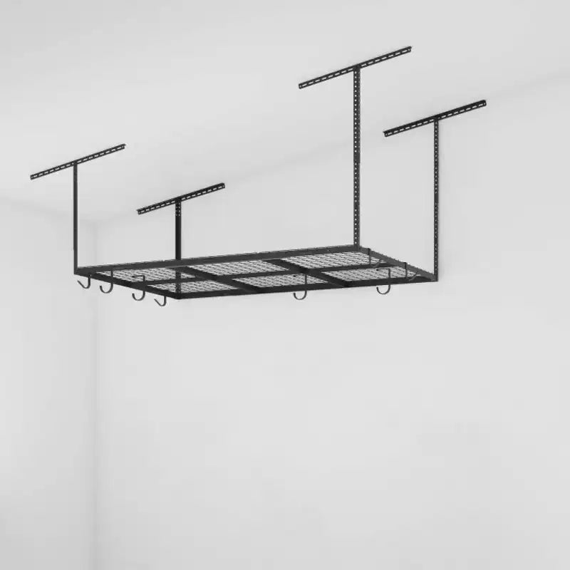 FLEXIMOUNTS OHK46B-E Scaffale da Soffitto 4'x6' per Garage con 8 Ganci Accessori Nero: Scaffale per Contenitori in Acciaio, Capacità 204 kg