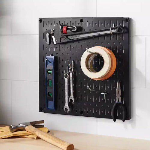 Pannello Forato Quadrato in Metallo da 16" - Brightroom™: Organizzatore da Parete e Garage, Acciaio al Carbonio, Nero, Capacità 45 kg