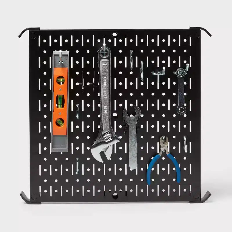 Pannello Forato Quadrato in Metallo da 16" - Brightroom™: Organizzatore da Parete e Garage, Acciaio al Carbonio, Nero, Capacità 45 kg