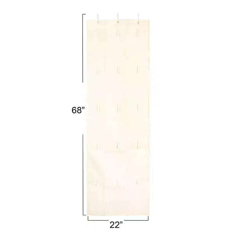 Organizer per cappelli e berretti Household Essentials Over the Door in misto cotone con 15 appendini a strappo, colore naturale