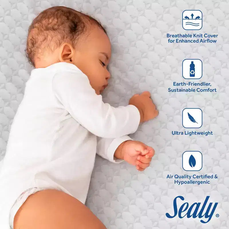 Sealy Refresh Materasso in schiuma traspirante in maglia per culla da 6" - Bianco: Lato Rigido/Lato Morbido, Ipoallergenico, Fodera Impermeabile