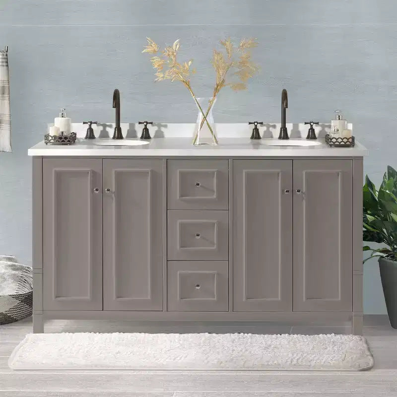 Alaterre Furniture Williamsburg Mobile da bagno doppio lavabo 60 pollici - Mobile autoportante senza piano, grigio