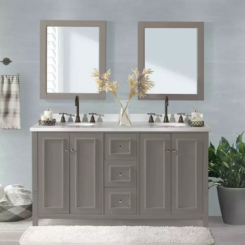 Alaterre Furniture Williamsburg Mobile da bagno doppio lavabo 60 pollici - Mobile autoportante senza piano, grigio