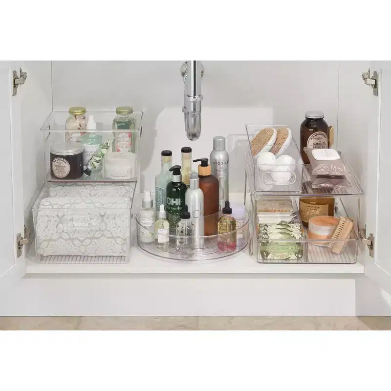 iDESIGN Linus Organizer Rotante in Plastica Trasparente: Contenitore Rotante per Mobiletto Bagno