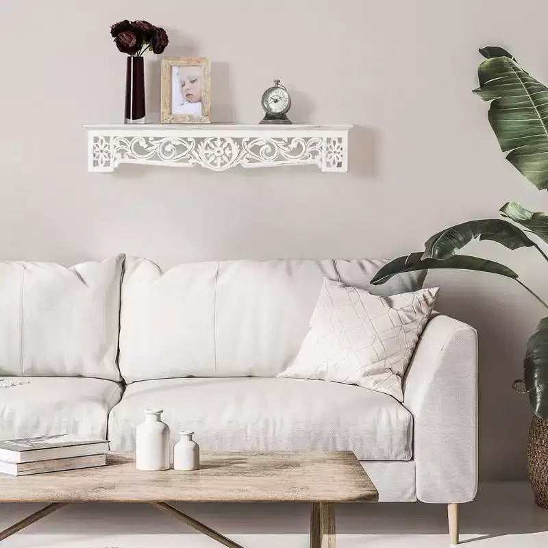 Mensola a sporgenza Morris bianca da 30" Brewster: Set di mensole decorative da parete in MDF in stile bohémien, nessun assemblaggio richiesto