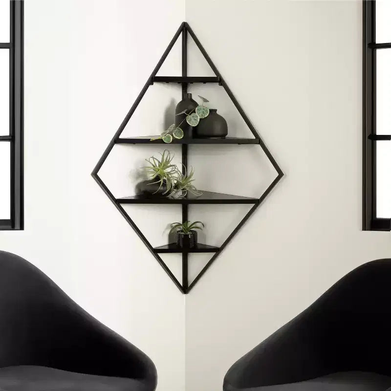 Kate & Laurel All Things Decor 24"x17"x38" Mensola angolare da parete Melora in metallo e legno, nera
