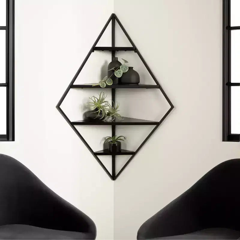Kate & Laurel All Things Decor 24"x17"x38" Mensola angolare da parete Melora in metallo e legno, nera