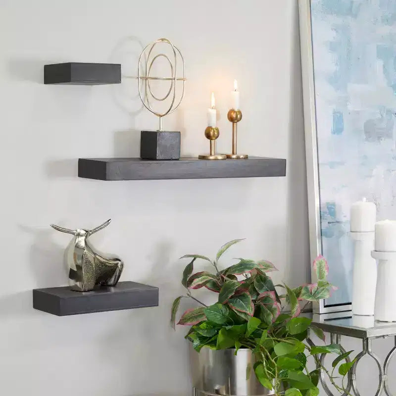 Set di 3 Mensole da Parete in Legno Nere: CosmoLiving by Cosmopolitan, Set Moderno di Mensole Galleggianti