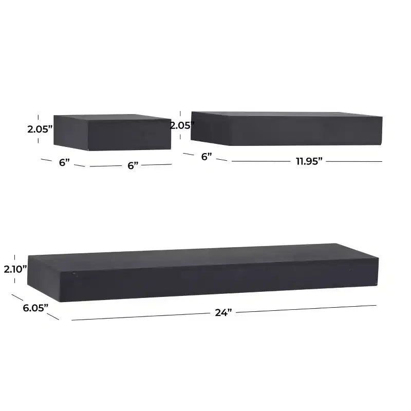 Set di 3 Mensole da Parete in Legno Nere: CosmoLiving by Cosmopolitan, Set Moderno di Mensole Galleggianti