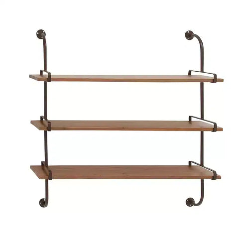 38"x38" Wood 3 Level Wall with Metal Brackets Brown - Olivia & May: Industrial Style, No Assembly Required