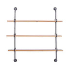 Mensola a muro 38"x38" a 3 livelli in legno con staffe metalliche marroni - Olivia & May: stile industriale, nessun assemblaggio richiesto