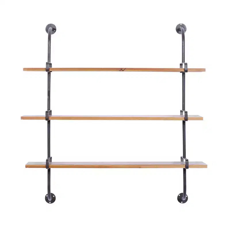 Mensola a muro 38"x38" a 3 livelli in legno con staffe metalliche marroni - Olivia & May: stile industriale, nessun assemblaggio richiesto