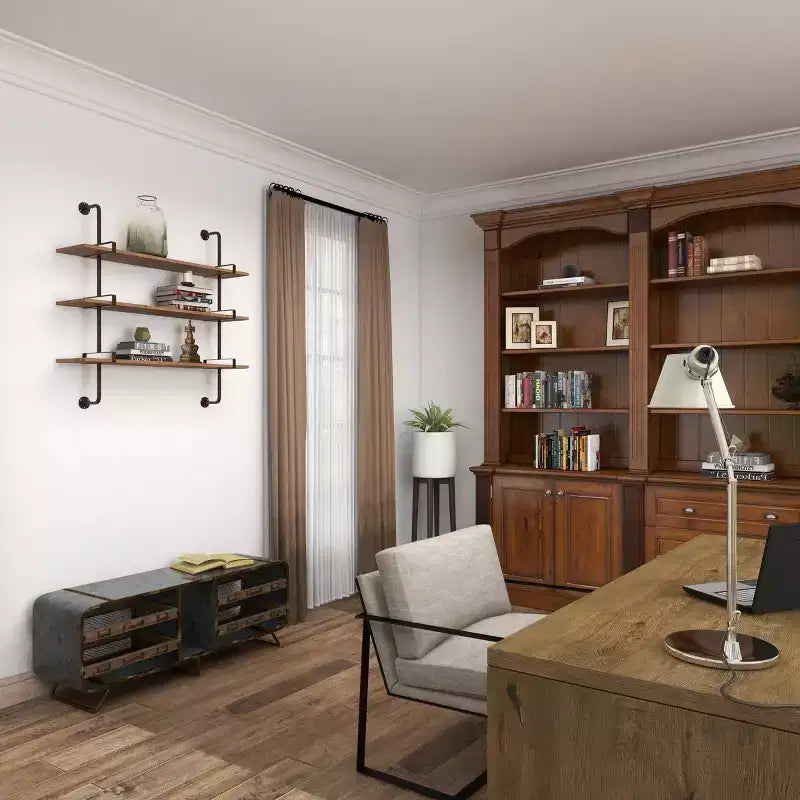 Mensola a muro 38"x38" a 3 livelli in legno con staffe metalliche marroni - Olivia & May: stile industriale, nessun assemblaggio richiesto