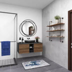 Mensola a muro 38"x38" a 3 livelli in legno con staffe metalliche marroni - Olivia & May: stile industriale, nessun assemblaggio richiesto