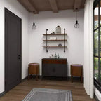 Mensola a muro 38"x38" a 3 livelli in legno con staffe metalliche marroni - Olivia & May: stile industriale, nessun assemblaggio richiesto