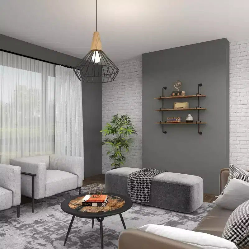 Mensola a muro 38"x38" a 3 livelli in legno con staffe metalliche marroni - Olivia & May: stile industriale, nessun assemblaggio richiesto