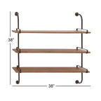 Mensola a muro 38"x38" a 3 livelli in legno con staffe metalliche marroni - Olivia & May: stile industriale, nessun assemblaggio richiesto