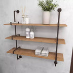 Mensola a muro 38"x38" a 3 livelli in legno con staffe metalliche marroni - Olivia & May: stile industriale, nessun assemblaggio richiesto