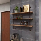 Mensola a muro 38"x38" a 3 livelli in legno con staffe metalliche marroni - Olivia & May: stile industriale, nessun assemblaggio richiesto