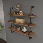 Mensola a muro 38"x38" a 3 livelli in legno con staffe metalliche marroni - Olivia & May: stile industriale, nessun assemblaggio richiesto