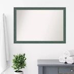 Specchio da parete per bagno in legno riciclato non bisellato da 40"x28" verde acqua/grigio - Amanti Art: rettangolare moderno, montaggio a parete, include l'hardware