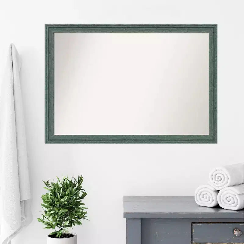 Specchio da parete per bagno in legno riciclato non bisellato da 40"x28" verde acqua/grigio - Amanti Art: rettangolare moderno, montaggio a parete, include l'hardware