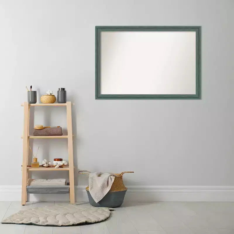 Specchio da parete per bagno in legno riciclato non bisellato da 40"x28" verde acqua/grigio - Amanti Art: rettangolare moderno, montaggio a parete, include l'hardware
