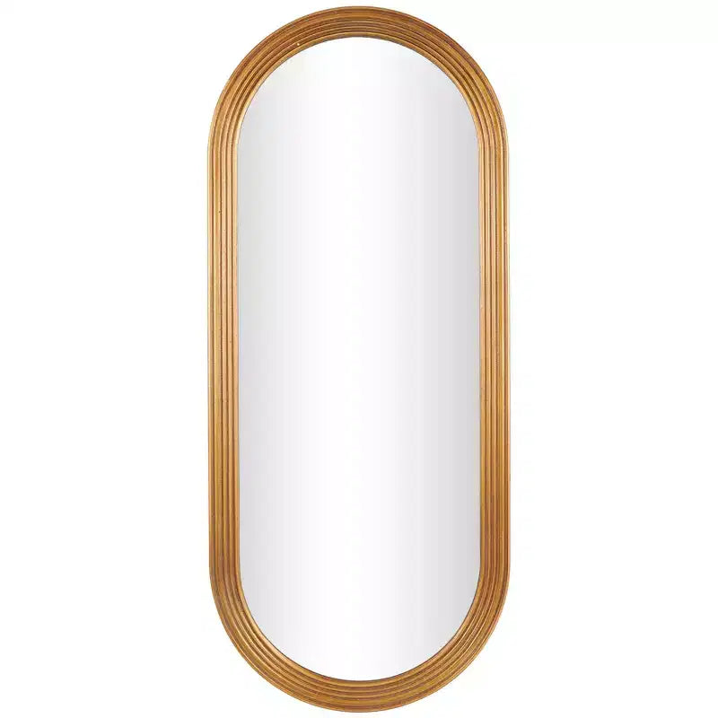 51"x22" Wooden Oval Wall Mirror with Dimensional Carved Frame Brown - Olivia & May