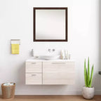 Specchio da parete per bagno in legno, senza smussature, 74x74cm, Noce Caldo - Amanti Art: Quadrato Moderno, Montaggio a parete, Ferramenta inclusa