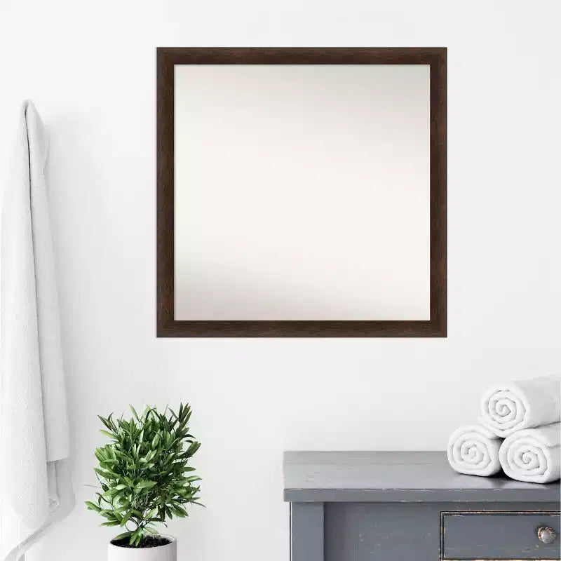 Specchio da parete per bagno in legno, senza smussature, 74x74cm, Noce Caldo - Amanti Art: Quadrato Moderno, Montaggio a parete, Ferramenta inclusa