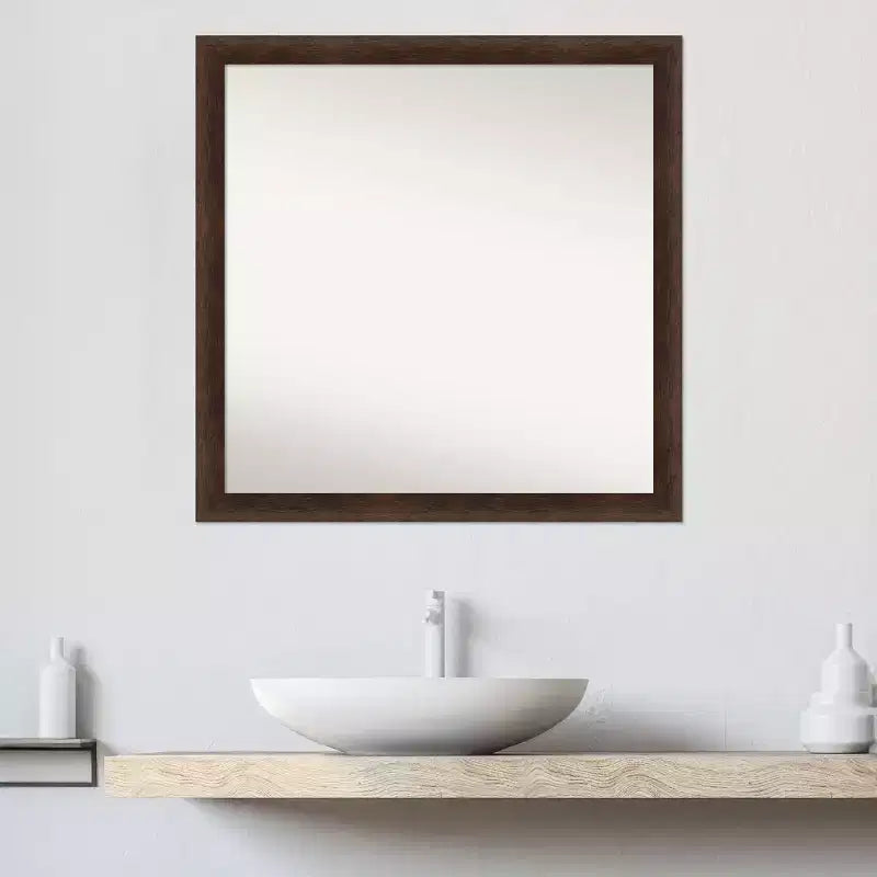 Specchio da parete per bagno in legno, senza smussature, 74x74cm, Noce Caldo - Amanti Art: Quadrato Moderno, Montaggio a parete, Ferramenta inclusa