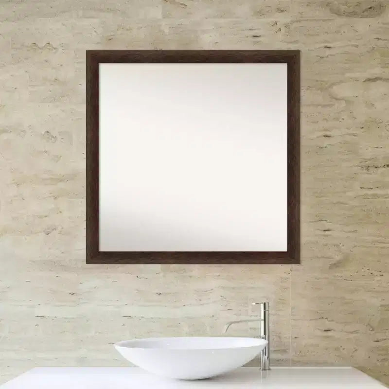 Specchio da parete per bagno in legno, senza smussature, 74x74cm, Noce Caldo - Amanti Art: Quadrato Moderno, Montaggio a parete, Ferramenta inclusa