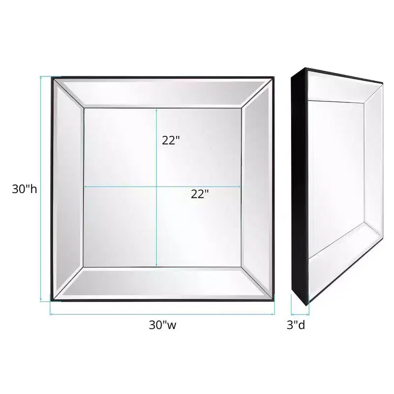 Specchio da parete decorativo moderno quadrato Howard Elliott Vogue, colore argento: 22"x22", cornice in vetro e legno, nessun assemblaggio richiesto