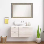 Specchio da parete per bagno in legno non smussato 41"x29" Fleur Silver - Amanti Art: Design moderno rettangolare, montaggio a parete, hardware incluso