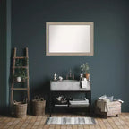 Specchio da parete per bagno in legno non smussato 41"x29" Fleur Silver - Amanti Art: Design moderno rettangolare, montaggio a parete, hardware incluso