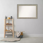 Specchio da parete per bagno in legno non smussato 41"x29" Fleur Silver - Amanti Art: Design moderno rettangolare, montaggio a parete, hardware incluso