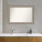 Specchio da parete per bagno in legno non smussato 41"x29" Fleur Silver - Amanti Art: Design moderno rettangolare, montaggio a parete, hardware incluso