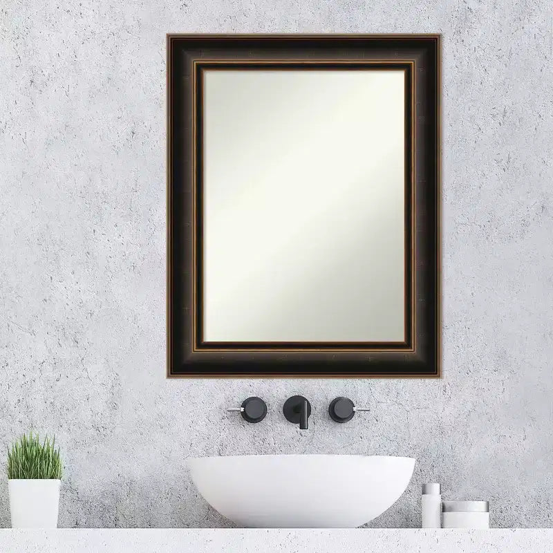 Specchio da parete Villa in legno da 24"x30", cornice in bronzo anticato, nessun assemblaggio - Amanti Art