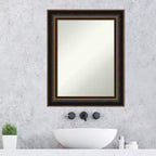 Specchio da parete Villa in legno da 24"x30", cornice in bronzo anticato, nessun assemblaggio - Amanti Art