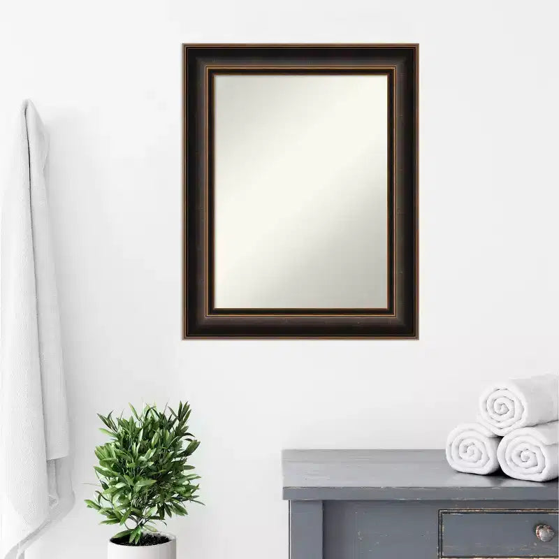 Specchio da parete Villa in legno da 24"x30", cornice in bronzo anticato, nessun assemblaggio - Amanti Art