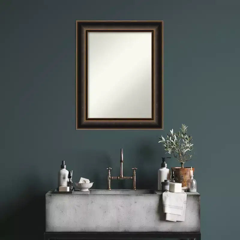 Specchio da parete Villa in legno da 24"x30", cornice in bronzo anticato, nessun assemblaggio - Amanti Art