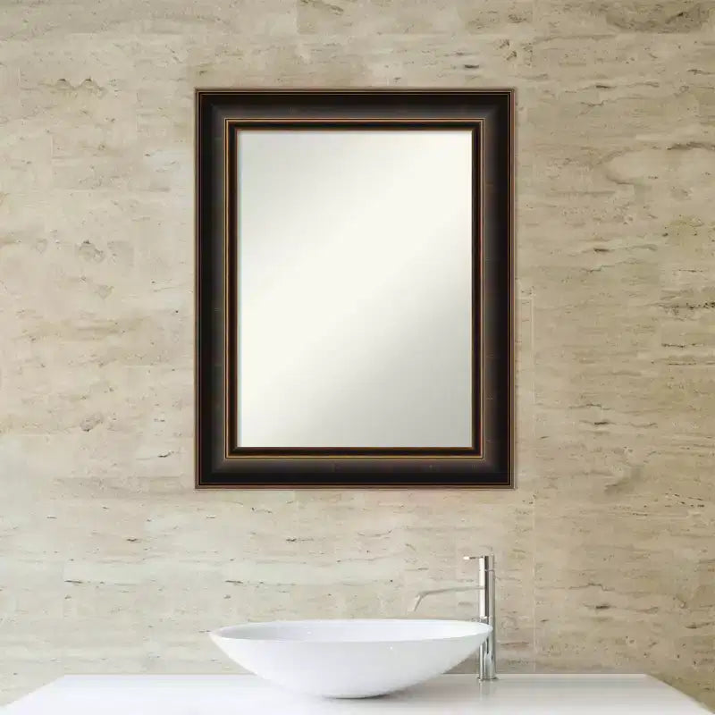 Specchio da parete Villa in legno da 24"x30", cornice in bronzo anticato, nessun assemblaggio - Amanti Art