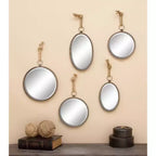 Set di 5 specchi da parete in metallo con corda, colore grigio - Olivia & May