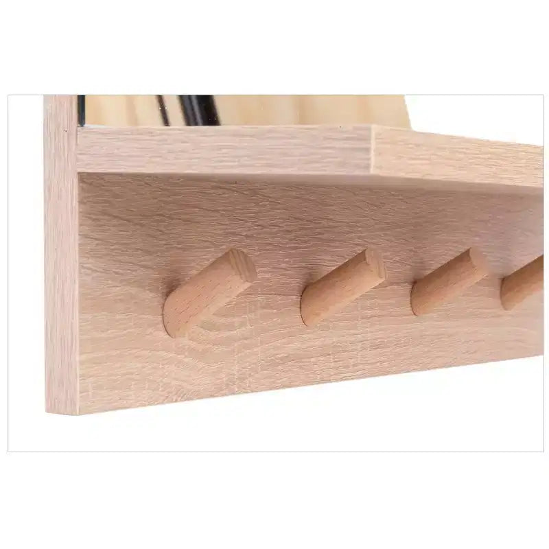 Kiera Grace 15.7" Alva Accent Mirror Shelf con 4 ganci appendiabiti: rettangolare moderno, nessun assemblaggio, cornice in legno, montaggio a parete