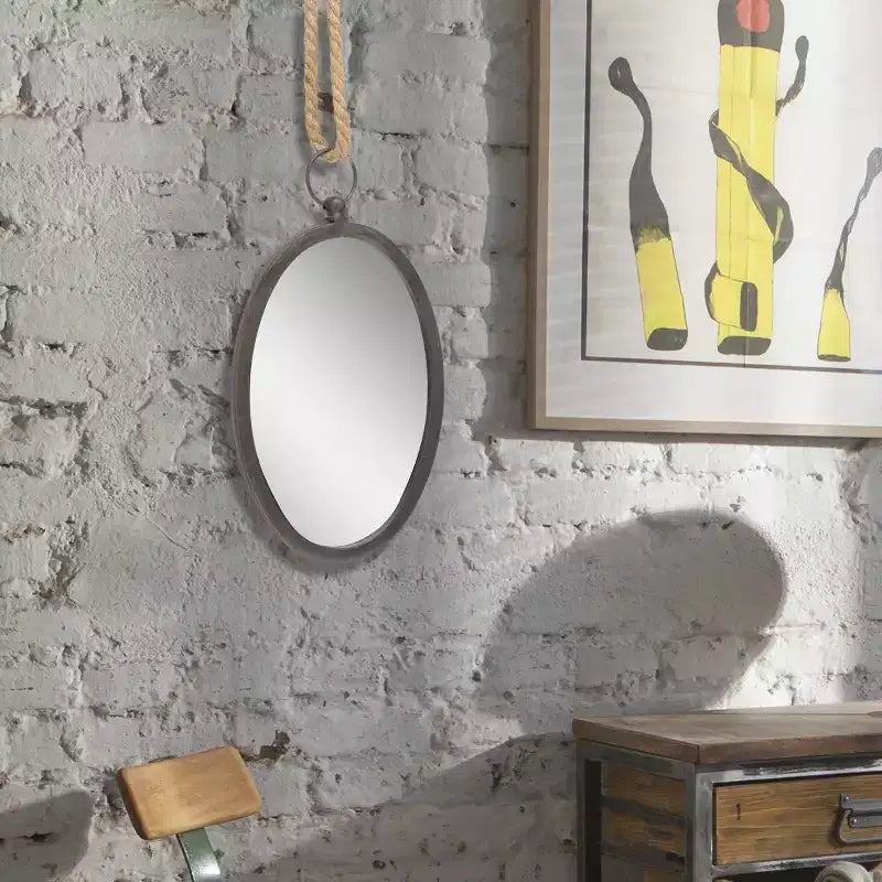 Specchio ovale grande da parete in metallo con corda, collezione Stonebriar: stile rustico, nessun assemblaggio richiesto