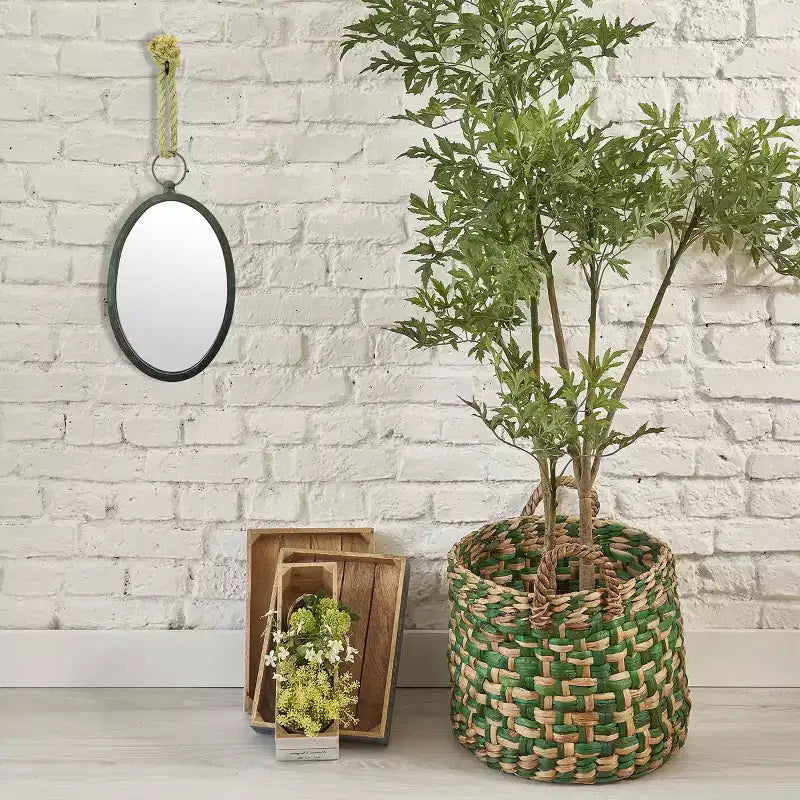 Specchio ovale grande da parete in metallo con corda, collezione Stonebriar: stile rustico, nessun assemblaggio richiesto