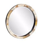 Howard Elliott 24" Specchio da parete rotondo smussato Godfrey con cornice in corno a piastrelle bianche e marroni